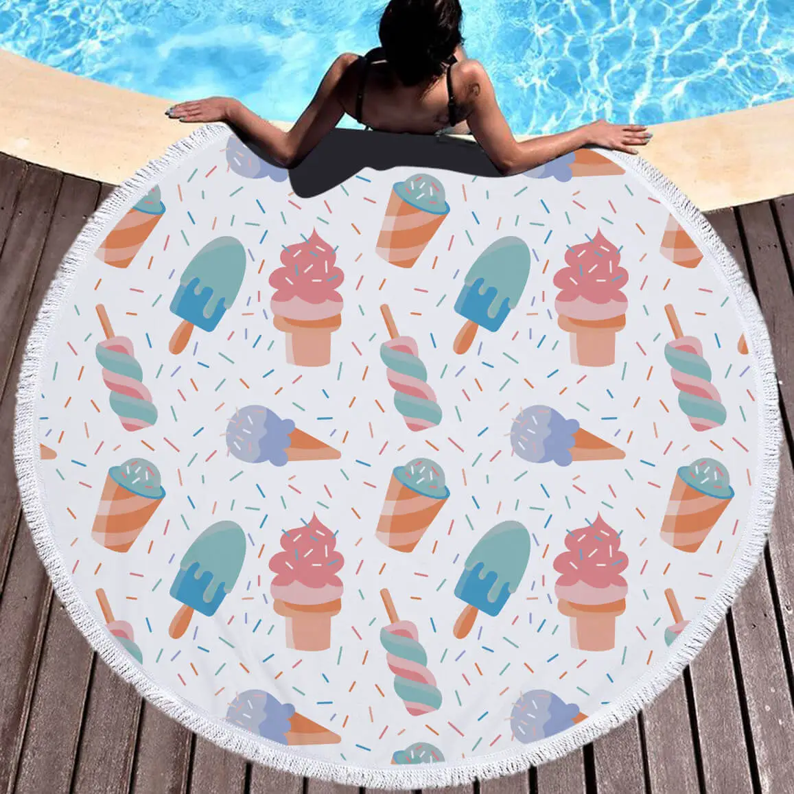 Candy Cake Macaron Food Inexpensive Round Beach Towel 1 Candy Cake Macaron Food Inexpensive Round Beach Towel
