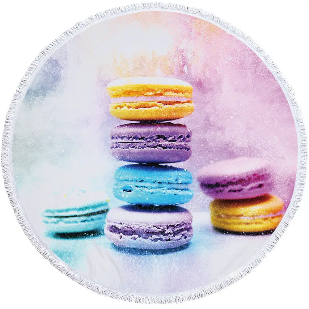 Candy Cake Macaron Food Inexpensive Round Beach Towel 3 Candy Cake Macaron Food Inexpensive Round Beach Towel - Image 3